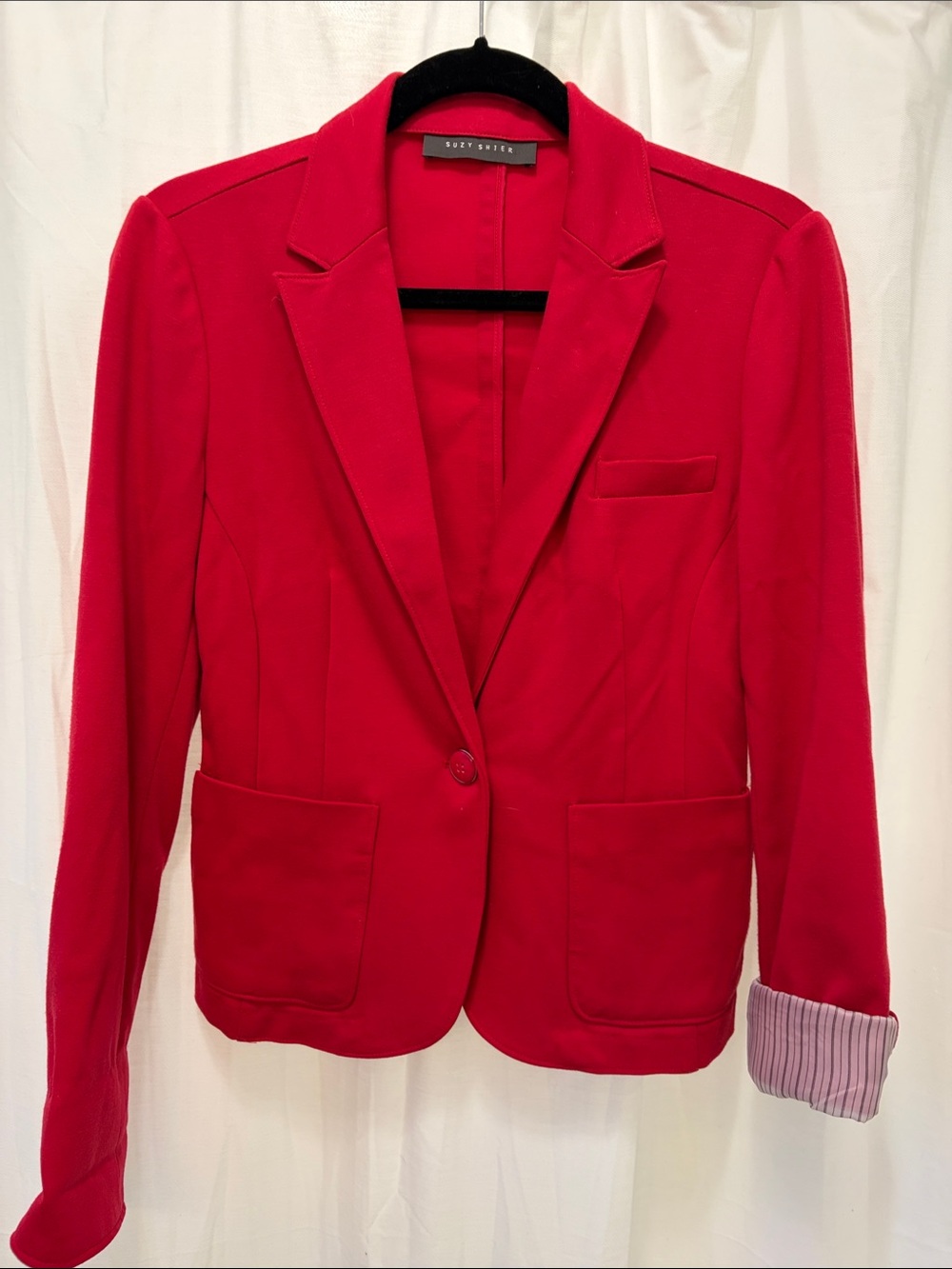 Suzy Shier Bright Red Single-Button Blazer